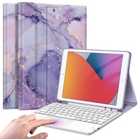 Fintie Tastatur Hülle für iPad (9. / 8. und 7. Generation - 2021/2020/2019), iPad 10.2 Hülle mit Tastatur, Deutscher Tastatur mit Touchpad Magnetisch Abnehmbarer Keyboard, Marmor Lila