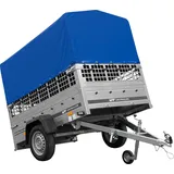 PKW-Anhänger 200x125 UNITRAILER GARDEN 201 KIPP mit Gitteraufsatz und blauer Hochplane