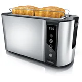 Arendo - Edelstahl Toaster Langschlitz 4 Scheiben - Touchscreen – Doppelwandgehäuse – 1500 W – Integrierter Brötchenaufsatz – 7 Bräunungsgrade – Brotzentrierung – Restzeitanzeige – Memoryfunktion