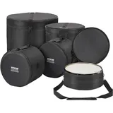 Vevor 5-teiliges Schlagzeugtaschen-Set, 1680D Oxford-Gewebe, gepolstert mit 1,5 m abnehmbarem Schultergurt, Tragegriffen, für 55,88 cm Kick, 30,48 cm Tom, 33,02 cm Tom, 40,64 cm Tom, 35,56 cm Snare