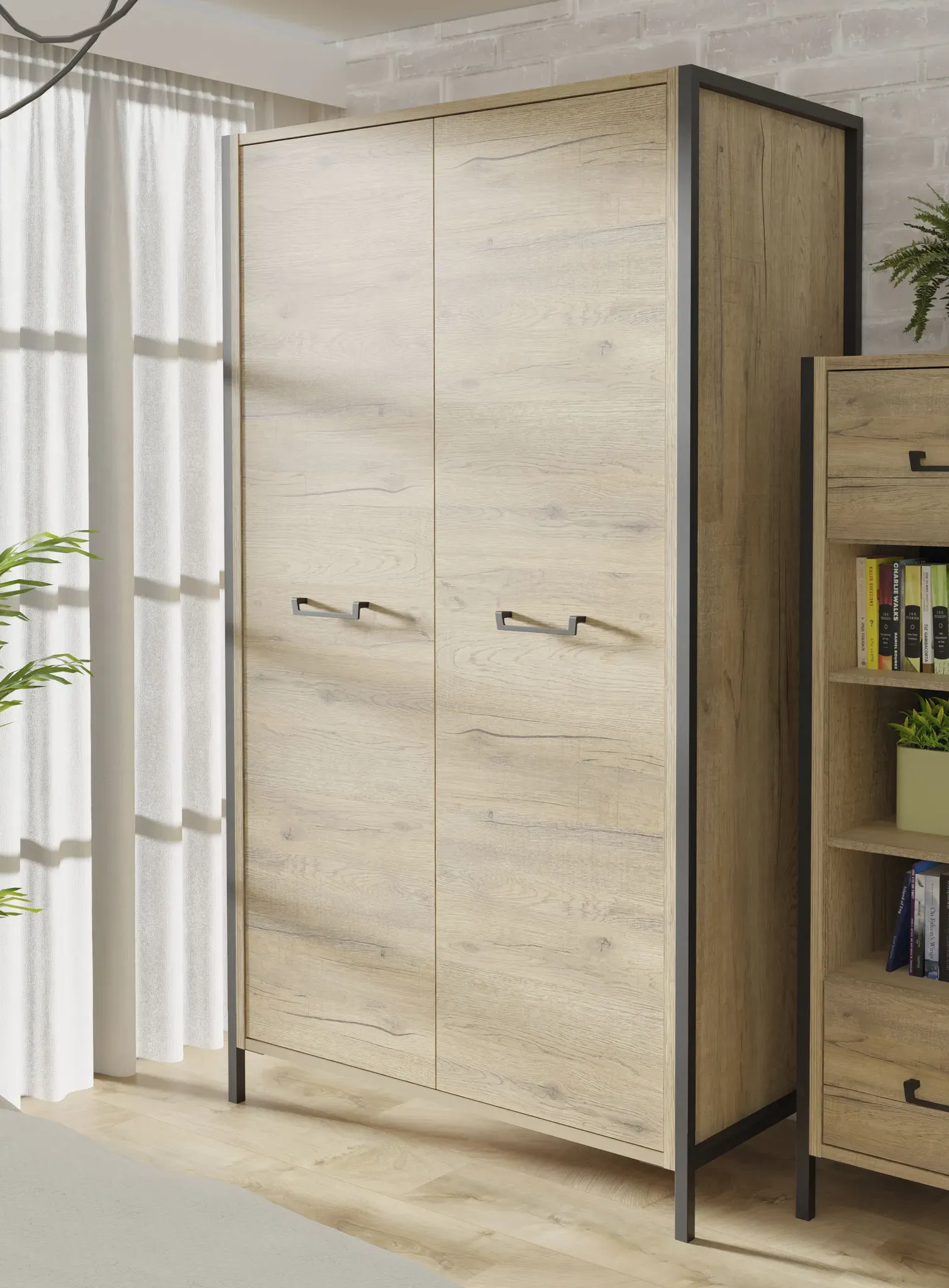 Kleiderschrank FORTE, braun (bartex eiche schwarz), B:109,1cm H:199,9cm T:62,2cm, FSC-zertifizierter Holzwerkstoff, Schränke, Kleiderschrank
