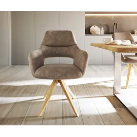 DeLife Esszimmerstuhl Yago-Flex mit Armlehnen Mikrofaser Taupe Vintage Holzgestell kantig Natur Taschenfederkern, Esszimmerstühle