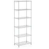 Mondeer Metallregal, 6-Stufiges Küchenregal, mit 8-Haken, Höhenverstellbar, Geeignet für Küche Badezimmer Wohnzimmer Balkon, 54 * 29 * 160cm, Silber