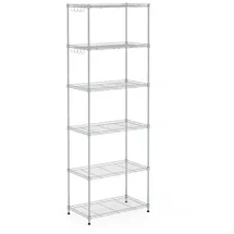 Mondeer Metallregal, 6-Stufiges Küchenregal, mit 8-Haken, Höhenverstellbar, Geeignet für Küche Badezimmer Wohnzimmer Balkon, 54 * 29 * 160cm, Silber