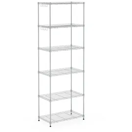 Mondeer Metallregal, 6-Stufiges Küchenregal, mit 8-Haken, Höhenverstellbar, Geeignet für Küche Badezimmer Wohnzimmer Balkon, 54 * 29 * 160cm, Silber