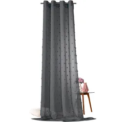 Gardine WECKBRODT "Julina" Gr. 1, schwarz, B:135cm H:245cm, Microfaser, Polyester, Gardinen, Leinen-Optik, transparent, mit Pompoms, Gardine, Store