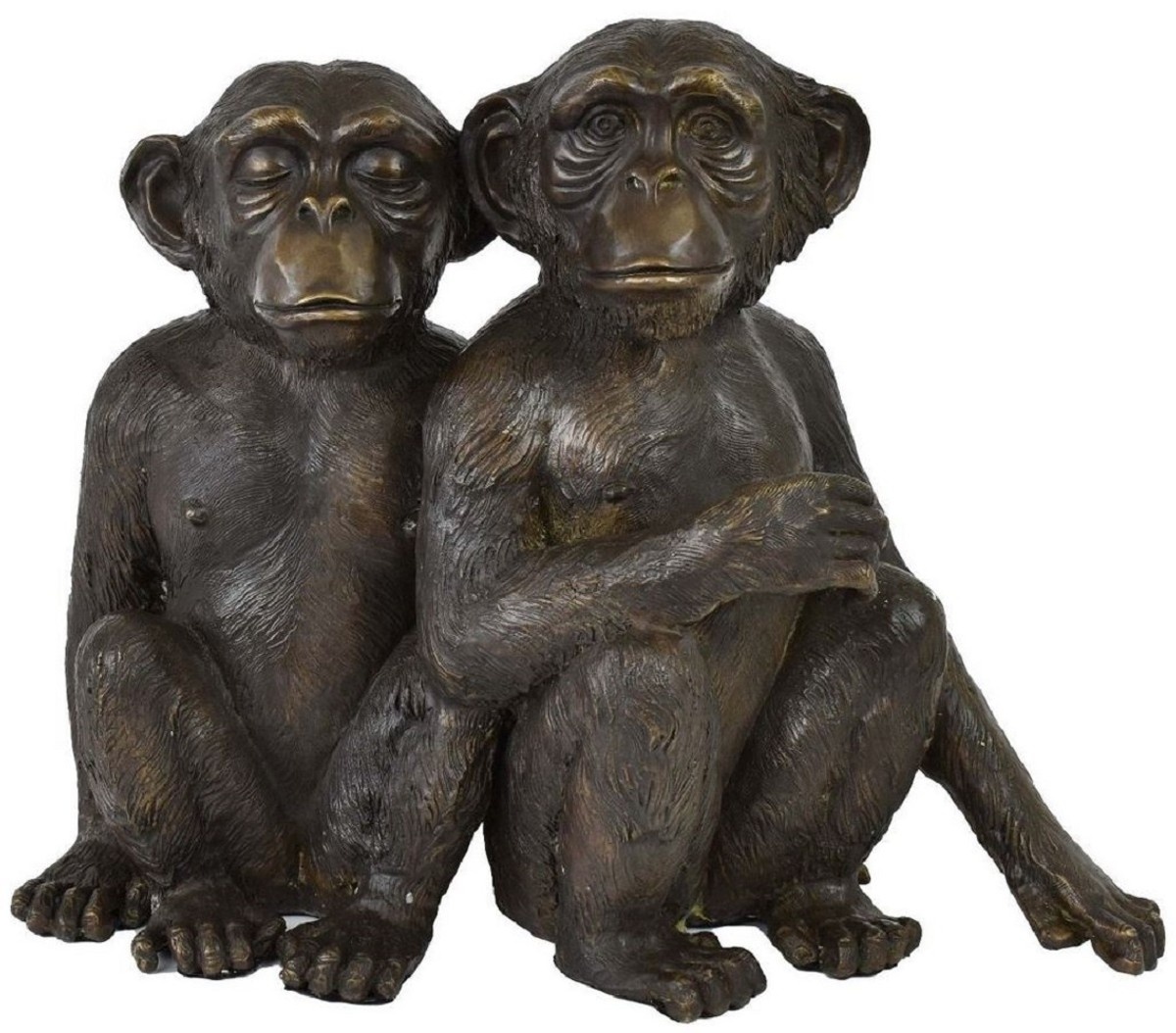 Casa Padrino Luxus Bronze Skulptur Schimpansen Affen Bronzefarben 49 x 21,5 x H. 39 cm - Bronzefigur - Dekofigur - Deko Accessoires - Luxus Kollektion