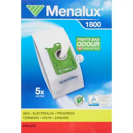 Menalux 1800, 5 Vacuum Cleaner Bags, Duraflow Fresh with Anti-Odour, Suitable for s-Bag, UltraSilencer, ClassicSilence, ASP 71, APF 61, Essensio, ErgoClassic, US, ACS, AEO, AP