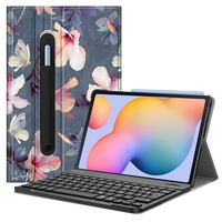 Fintie Tastatur Hülle für Samsung Galaxy Tab S6 Lite 10,4 Zoll 2024/2022/2020 Tablet - Keyboard Cover mit Magnetisch Abnehmbarer Deutscher Bluetooth Tastatur, Hibiskus