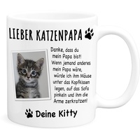 Katzenpapa Tasse Katze Geschenk personalisiert mit Foto Katzentasse für Katzenbesitzer & Katzenliebhaber Fototasse Kaffeetasse aus Keramik 330 ml