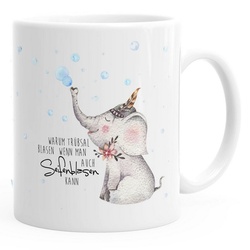 MoonWorks Tasse süße Kaffeetasse Elefant Warum Trübsal blasen wenn man auch seifenblasen kann Spruch Motivation positives Denken fröhlich MoonWorks®, Keramik weiß
