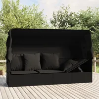 Yolola Gartensofa mit Dach und Kissen Gartensofa 3-Sitzer Rattan Sofa Balkonmöbel Lounge Sofa Outdoor Balkonsofa Sonnenliege Gartenmöbel Sonneninsel Gartenliege Lounge Gartenbank Gartenbett Schwarz