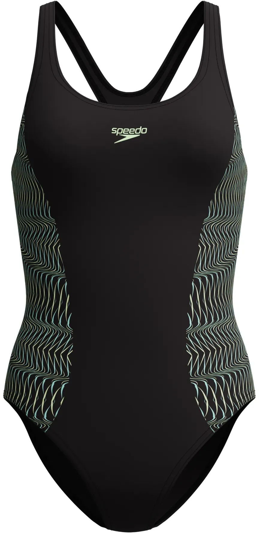 Badeanzug SPEEDO Gr. 36, schwarz (blk, ltgrn), Badeanzüge, Damen, 36, N-Gr, Obermaterial: 80% Nylon, 20% Elasthan, Badeanzug, schnell trocknend