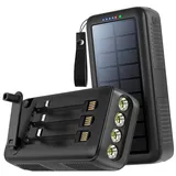 Solar Powerbank 20000mAh mit Kurbel LED Taschenlampe für Camping Outdoor Reisen Notfall Stromversorgung - Schwarz