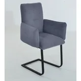 Freischwinger K+W KOMFORT & WOHNEN "6502", blau (blau, schwarz), B:61cm H:90cm T:62cm, Stühle, Freischwinger, Freischwinger mit Armlehnen, Flachstahlkufe in schwarz