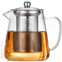 LuxusKollektion Teekanne Teekanne Glas 950ml hitzebeständigem Edelstahl-Teesieb Mikrowelle beige
