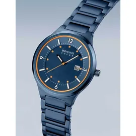 BERING Herren Uhr Armbanduhr Edelstahl blau 14442-797 Solar Herrenuhr 42mm 5ATM