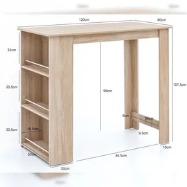 KADIMA DESIGN Bartisch 120x107,5x60 cm Stehtisch Holz Küchenbartisch, Bartresen mit integriertem Regal, Bar-Bistrotisch,