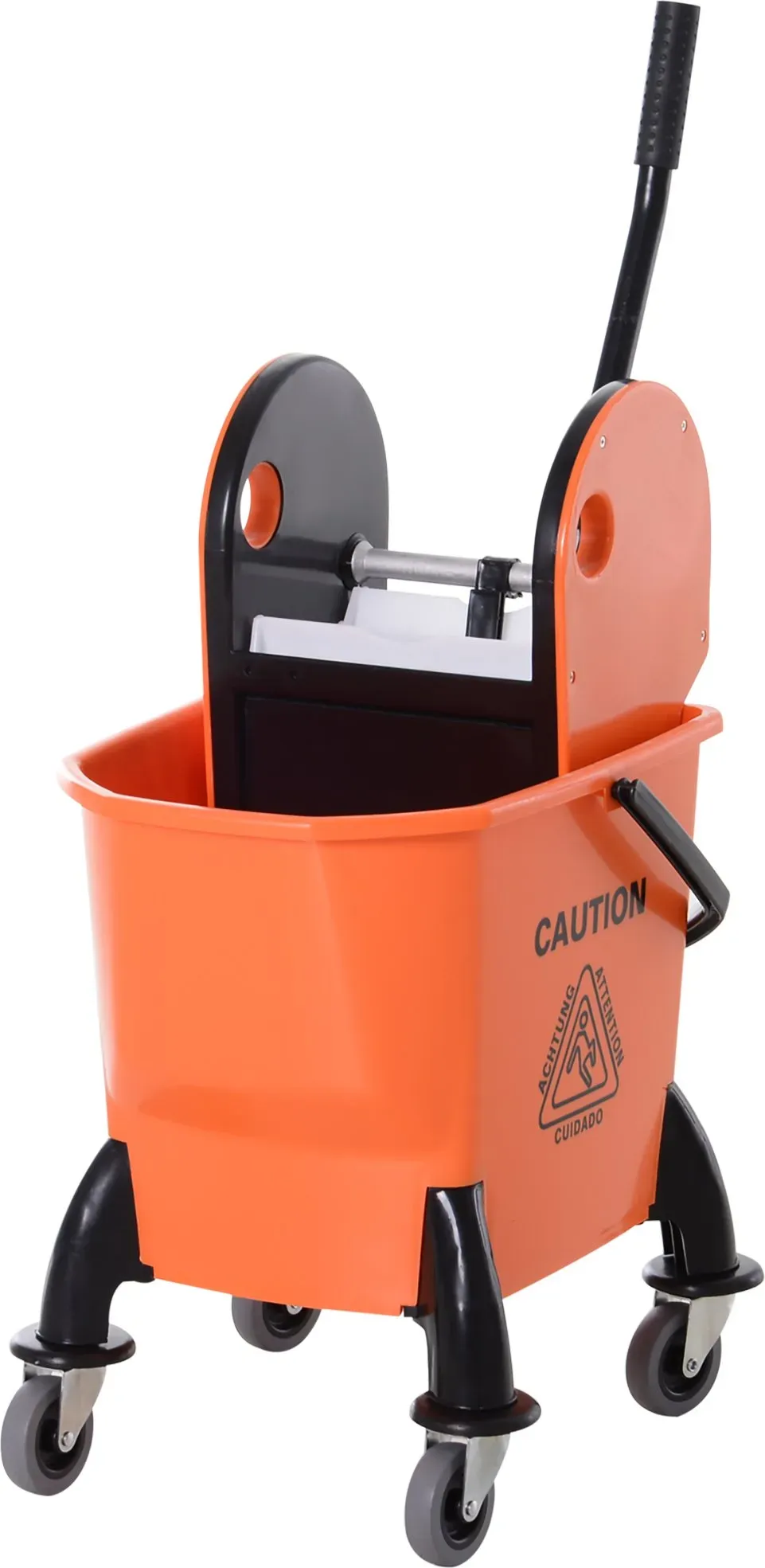 HOMCOM Putzwagen Reinigungswagen mit Wringer 26 Liter Putzeimer Fahreimer Wischwagen, Haken für Mopp Haushaltswagen mit 4 Rollen Orange   Aosom