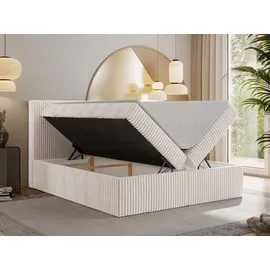MKS Meble Boxspringbett 160x200 Beige Cord, Boxspringbett mit Matratze H3, Bett mit Bettkasten and Kopfteil, Doppelbett mit Stauraum, Polsterbett - Tiliano