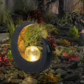 GLOBO Solarlampe Gartendeko Skulptur LED Mondsichel Solarleuchte Garten, Glaskugel Crackle, 2er Set