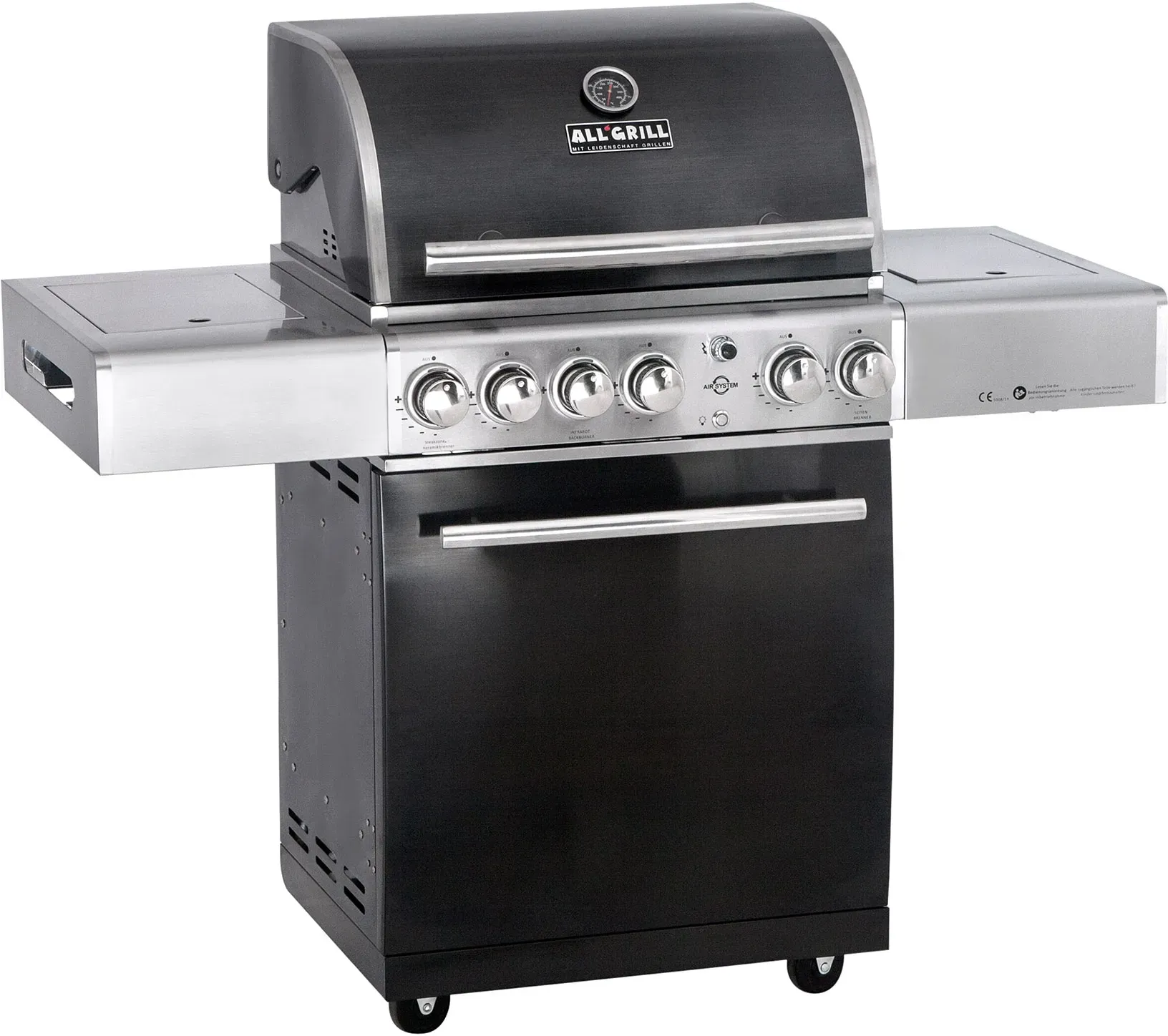 ALLGRILL Gasgrill CHEF M Edelstahl schwarz mit Steakzone, Backburner, Air System