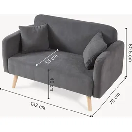[en.casa] Sofa Midt Cord 132 x 70 x 81 cm Grau mit Kissen
