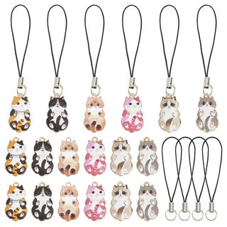 SUNNYCLUE 1 Box 24 Set 6 Styles Telefon Anhänger Handys Charms Strap Kawaii Handys Charm Süße Katze Tier Haustiere Phone Charms Für Frauen Erwachsene DIY Geldbörse Schlüsselanhänger Moblie Phones
