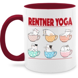 Shirtracer Tasse Rentner Yoga Katzen in Tassen, Keramik, Rente Geschenk Kaffeetasse rot