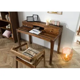 MASSIVMOEBEL24.DE Schreibtisch Sheesham dunkelbraun lackiert