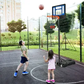 Costway Basketballständer 90/158-210 cm höhenverstellbar, Basketballkorb wetterbeständig mit Ständer & 2 Rädern, Korbanlage für Kinder, Jugen... - Blau/Schwarz