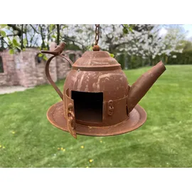 DanDiBo Ambiente Vogelhaus zum Aufhängen Edelrost Deko Rost Gießkanne Wetterfest 96423 Nistkasten Futterstation für Vögel Shabby mit Kette hängend Metallkanne Kanne Balkon