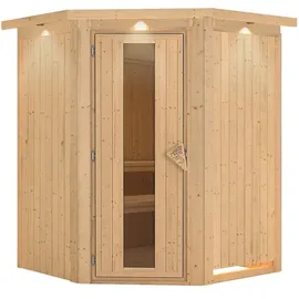 Karibu Nanja - 68 mm Systemsauna - 230 Volt Plug & Play - Ohne Ofen - Inkl. Dachkranz - Energiesparende Saunatür
