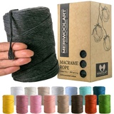 MeriWoolArt® Premium Makramee Garn Grau - Makramee Baumwollgarn 3mm x 200m - Super weiches Garn, einfach gedrehte Makramee Schnur - 100% Baumwolle für DIY Boho Deko Handwerk