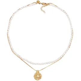 ELLI PREMIUM Halskette Choker Layer Sonne Süßwasserperlen 925 Silber Gold