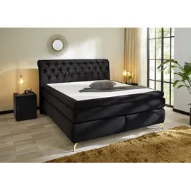 Jockenhöfer Gruppe Boxspringbett »Sancara, inklusive 7-Zonen-TTFK-Matratzen und 9 cm Kaltschaumtopper«, goldfarbige Designelemente, Härtegrade wählbar (H3,H3/H4 oder H4) schwarz