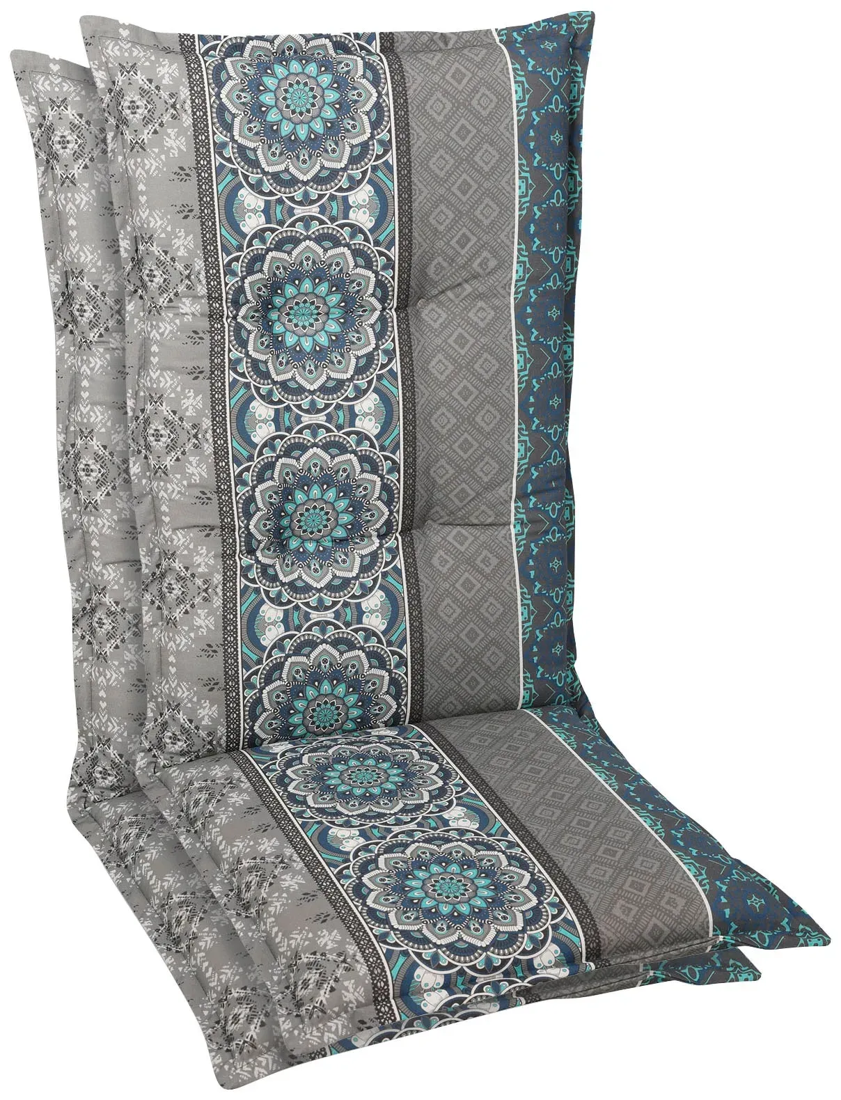 Hochlehnerauflage GO-DE, blau (blau, grau), B:120cm H:8cm T:50cm, Bezug: 65% Polyester, 35% Baumwolle, Polsterauflagen