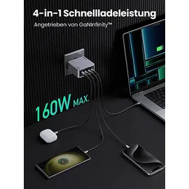 UGREEN Nexode Pro 160W 4-Port GaN Fast Charger Set EU Wall Universal, Gray