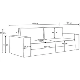 Konsimo Napi Sofa 3 Sitzer, Mit Schlaffunktion, in Pet Friendly Cord-stoff, Beige, - Konsimo®