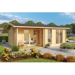 Gartenhaus NORDIC HOLZ "BRIGHTON 44", beige (natur), Fußboden im Gartenhaus, Massivholzdach, Holz, Gartenhäuser