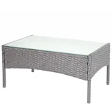 Mendler Poly-Rattan Gartentisch Halden, Beistelltisch Tisch mit Glasplatte ~ grau