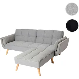 Mendler Schlafsofa HWC-K18 mit Ottomane, Couch Sofa Gästebett, Schlaffunktion 218x175cm ~ Stoff/Textil hellgrau