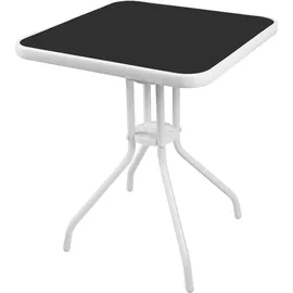 Mojawo Bistrogarnitur 3-tlg. Metall weiß /Glasplatte schwarz + 2 Bistrostühle