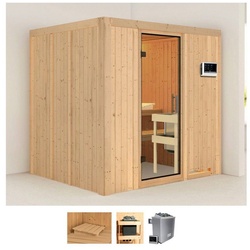 Karibu Sauna Solida, BxTxH: 196 x 170 x 198 cm, 68 mm, (Set) 9 KW-Ofen mit externer Steuerung beige