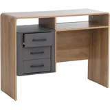 MCW Schreibtisch MCW-P43, Bürotisch Computertisch, 3 Schubladen MDF 75x100x40cm ~ Rivera-Eiche-Optik, dunkelgrau
