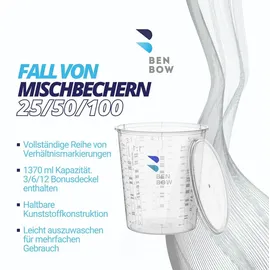 Benbow Profi-Messbecher mit Deckel mit vielfältiger Skalierung - Becher mit Skala, Lackmischbecher, Meßbecher, Lackbecher