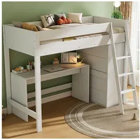 autolock Hochbett Hochbett, Kinderbett mit Leiter, Schreibtisch, Kleiderschrank