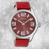 Oozoo Damen Armbanduhr Timepieces C10237 rot Leder Quarz Analoguhr UOC10237