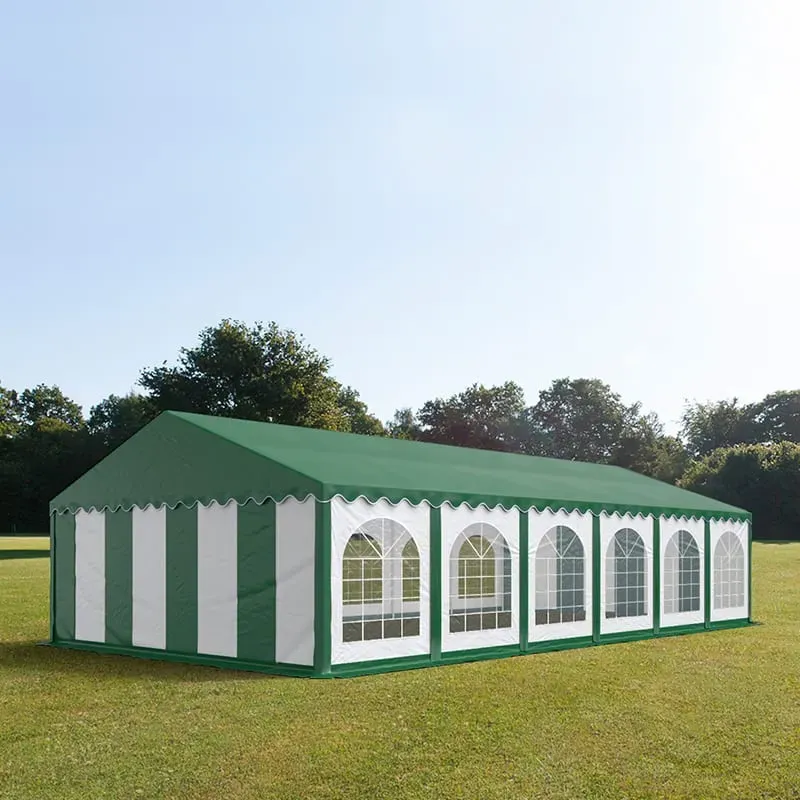TOOLPORT PRO 6x12m Partyzelt, PVC-Plane, grün-weiß, mit Bodenrahmen - (7164)