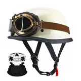 Deutsche Motorrad Jethelm ECE-Zertifizierung, Vintage Halbhelme Halbschalenhelm mit Schutzbrille Chopper Helm für Cruiser Street Scooter mit Schnellverschlussschnallen 22.4-25.2in